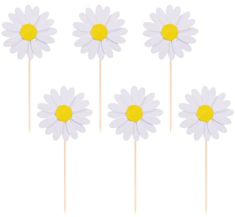 24 Stück Gänseblümchen Kuchen Topper Blume Cupcake Topper Kleine Blume Kuchen Picks Geburtstag Kuchen Zahnstocher Party Essen Picks Hochzeit Cup Cake Dekorationen Weiß