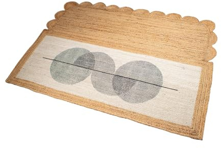 DRW Jute-Teppich mit Kreisen in Natur, Weiß und Schwarz, 170 x 120 x 1 cm