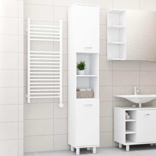Shally Dogan Mobile a Colonna Alto Salvaspazio 2 Ante, Armadietto Stretto Autoportante con 4 Piedini, Scaffalatura Portaoggetti Multiuso, Soggiorno, Bagno, Cucina, Libreria, Ufficio (Bianco)
