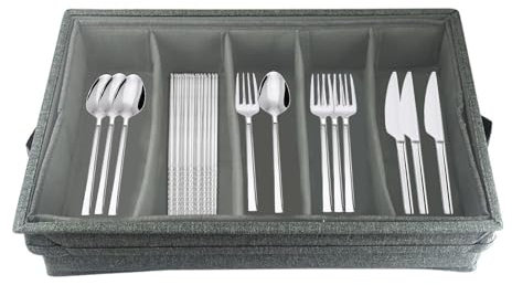 Chaies Mallette de rangement pour couverts, ustensiles, séparateurs de couverts, boîte de rangement pour couverts, boîte avec 2 poignées et 4 séparateurs réglables, amovible