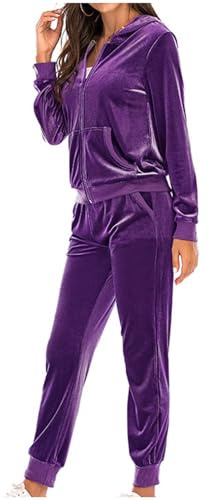 KQIVAM Damen Trainingsanzug Hausanzug Set Velours Sportanzug Freizeitanzug Jogginganzug Trainingsanzug 2 Teilig Oberteil und Hose Set Trainingsanzug Nicki Hausanzug Samt Zweiteilige Set