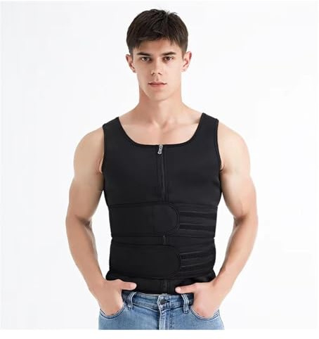 Midjetränare for män - bastuväst for fitness, fettförbränning med dubbla bälten, korsett for bantande mage, kompressionssportväst (tillgänglig i 3 färger) waist trainer for men(Black,S)