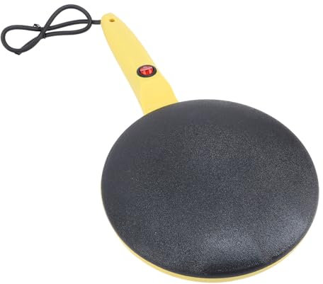 ZJchao Crepiera Elettrica Padella Antiaderente per Crepe con Piastra per Immersione, Macchina 8 Pollici per Tortillas, Pancake, Omelette Fatte in casa. Base Gialla con Frusta per