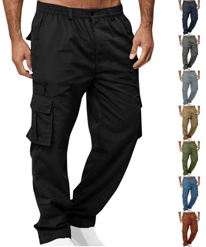 Generisch Cargohose Herren Gerade Passform Hosen mit Knöpfen, Reißverschluss und Mehreren Taschen Männer Sommer Trainingshose Wanderhose Herren Mode Arbeitshose Outdoorhose