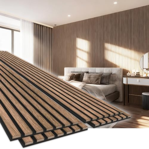 EVERECO 4 Pack 94.5 × 11 Wood Panels for Wall, Acoustic Soundproof Wall Slat Panels, 3D Wall Panels for Home Office Decoration, Natural Walnut