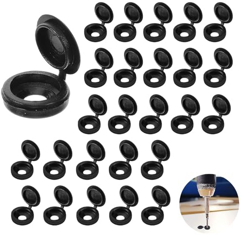 JFGDVW 100 Pcs Black Plastic & Rubber Screw Caps, Round, Hinged Fold Over, M4 Screws