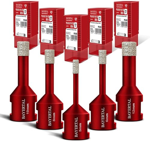 BAYERTAL® Set di punte per piastrelle 5 pezzi Ø 5,6,8,10,12mm M14 Premium – Set di punte diamantate per piastrelle dure, gres porcellanato e altro – Qualità industriale per risultati professionali