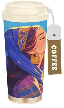 Happy Middle Eastern Women - Bicchieri da viaggio per tazze da caffè con coperchio, in acciaio inox, isolati, per bevande calde e fredde, 500 ml, a prova di perdite