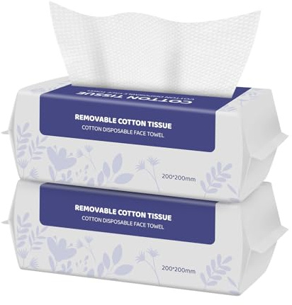 Soft Dry Wipe 2 Pack, 100% Cotton Face Tissues, Lint Free Facial Cleansing Towels, Extra Thick Dry and Wet Use for Cleansing,Sensitive Skin, Makeup Removing, Surface Cleaning