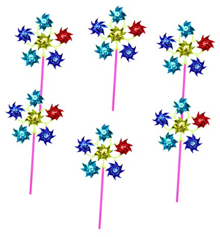 Moulin à Vent Fleur en Plastique Coloré à Paillettes, 6 Pièces | Jouet Extérieur pour Garçon et Filles, Rotation au Vent, Usage Jardin et Fête, Belle Finition