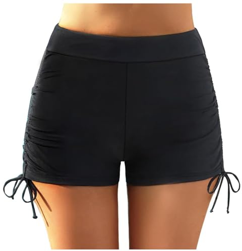 Short de Bain Femme Bas de Maillot de Bas de aille Haute Grande Taille pour Femmes Bain Shorty Taille Haute Culotte Boxer à Cordon pour Plage Piscine Natation Sport -Noir