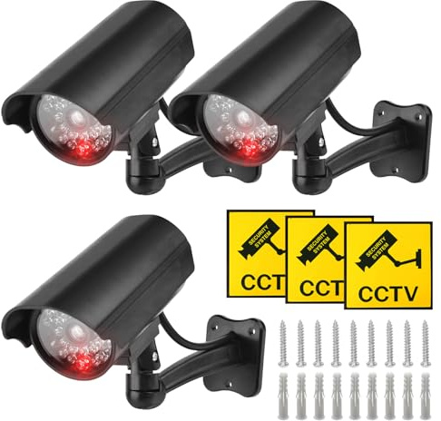 WIYETY 3 Stück Kamera Atrappe, Dummy Überwachungskamera Außen mit LED Licht Rot Blinkender, Dummy Kamera, Fake Kamera, Überwachungskamera Attrappe, für Innen und Außenbereich(mit Blinkendem LED)