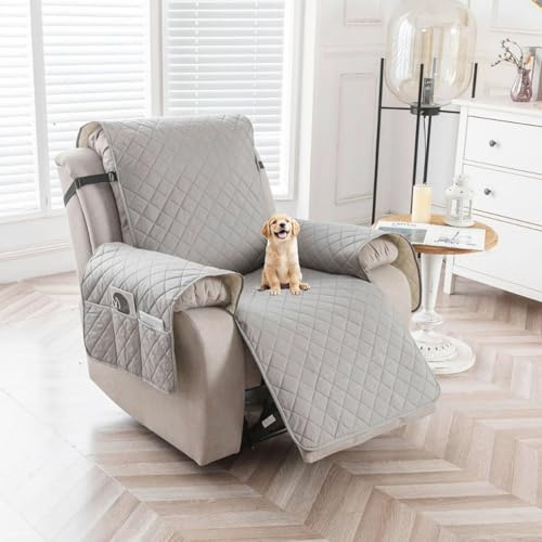 AHSBND Recliner Chair Cover Waterproof: Armchair Covers Sofa Furniture Protector Non Slip Slipcovers with Side Pockets Washable for Home with Children and Pets Dog (Light gray)