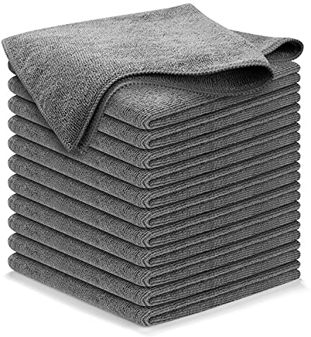 Confezione da 12 panni in microfibra ultra assorbenti per dettagli auto, tessuto grigio premium per una lucentezza senza striature su auto, specchi e superfici domestiche - (30 x 30 cm)