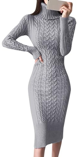 Sweater Roll-Neck Pullover Dresses for Women, Knitted, Bodycon Midi Sweater Dresses, Wedding Dress, gray, XL