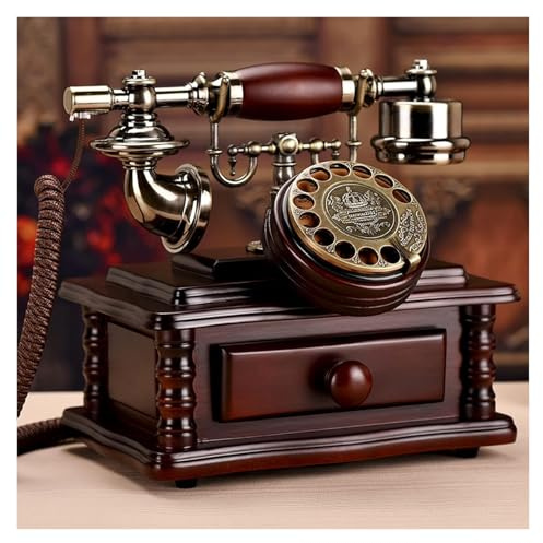SRFTT Téléphone Filaire rétro en Bois Massif, téléphone Fixe Vintage, Classique, à l'ancienne, à Cadran Rotatif, avec tiroir, Une Couleur