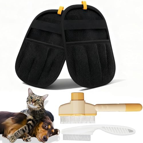 4 Pcs Pet Hair Removal Glove and Magic Brush Pet Hair Set, Dog Hair Remover