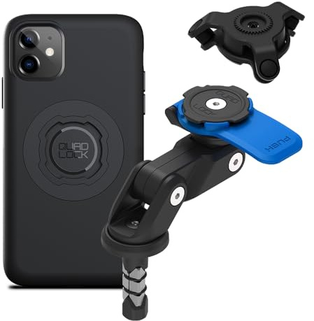 QUAD LOCK Gabelschaft-Handyhalterung (V2) für Motorrad mit Vibrationsdämpfer und MAG Hülle für iPhone 11
