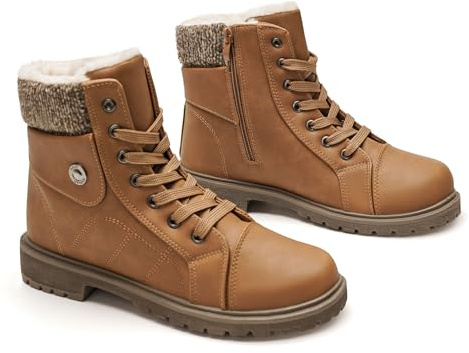 GLAMORA Botas de Nieve para Mujer, Botines de Invierno Impermeables con Forro de Pelo, Antideslizantes, Cremallera Lateral y Cordones, Suela de Goma