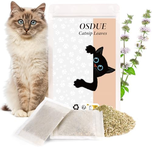 OSDUE Hierba gatera con Bolsa, 16 Piezas Mezcla de Hierba gatera 100% Natural, para Juegos de Gatos, Juguetes de Entrenamiento y Hierba gatera, Postes para rascar y Camas para Gatos (32g)