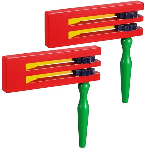 BESTonZON Matraca de Madera Doble Capa 2 Unidades Juguetes de Trinquete Giratorio para Instrumentos Musicales Portátiles Juguetes Tradicionales Sonido de Trinquete para Fiestas y Juegos