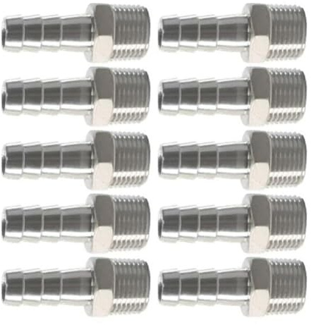 10 connettori per tubi in acciaio inox NPT da 1/2, filettatura esterna, raccordo per tubo da 18-20 mm, connettori per acqua durevoli per irrigazione e sanitari