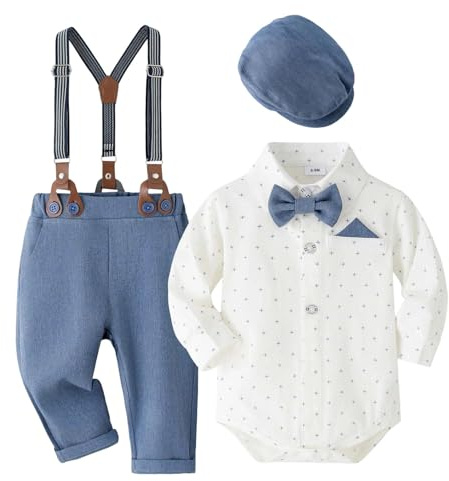 JokeLomple Little Gentleman Formale per Neonati Maschi, Abiti da Travestimento con Cappello e Bretelle per Feste di Compleanno e Battesimo (Blue, 0-3 Months) #186