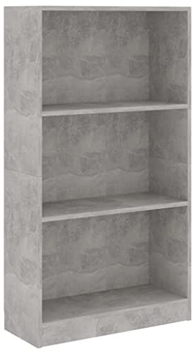 LKJephalotrop - Biblioteca de 3 compartimentos, gris hormigón, 60 × 24 × 109 cm, de material derivado de la madera, estante moderno con tablero de partículas resistente, para sala de estar, pasillo y