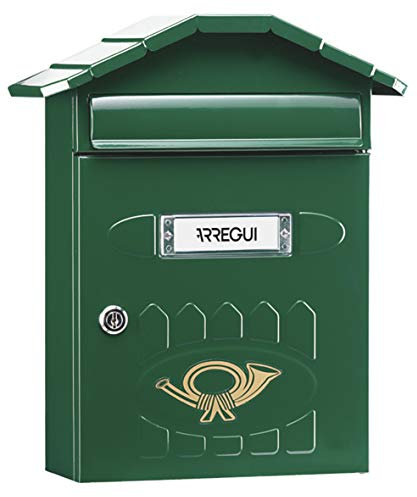 ARREGUI Villa E5003 Buzón Exterior de Acero, Tamaño M (Correo DIN A4 y Revistas), Buzón de Correo Individual, Buzón de Pared de Chapa Gruesa, Antilluvia, Fácil de Instalar, Verde
