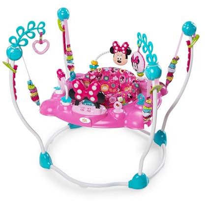 Bright Starts Disney Baby Minnie Mouse Peekaboo Activity Jumper with Lights and Melodies, 8 Toys, 4 Adjustable Positions, Ages 6 Months +