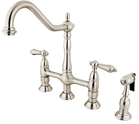 Kingston Brass KS1278ALBS Heritage Bridge Kitchen Faucet, 8-3/4, Brushed Nickel