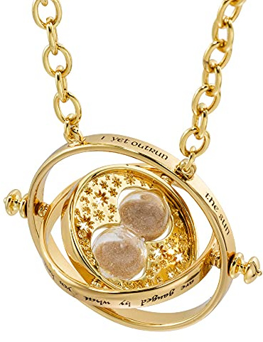 THE NOBLE COLLECTION Harry Potter Time Turner Edición Especial – Collar chapado en oro de 24 quilates en exhibición de coleccionista – Juego de películas con licencia oficial