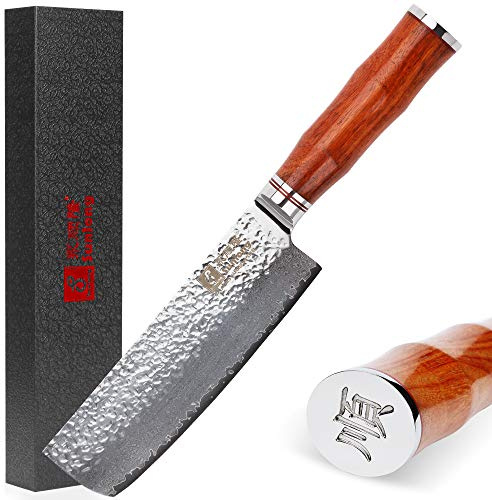 Sunlong Couteau de Chef Acier Damas VG10 Nakiri Végétal/Usuba VG10, Couteau de légumes avec Bord Fin 16,5 cm SL-DK1049R