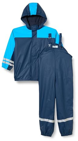 Playshoes Unisex barn regndräkt med fleecefoder varm vattentät lera dräkt regnkläder, marinblå, 92