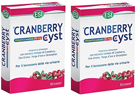 ESI - CRANBERRY CYST 2 CONFEZIONI DA 30 OVALETTE funzionalità vie urinarie, drenaggio dei liquidi e difese dell'organismo