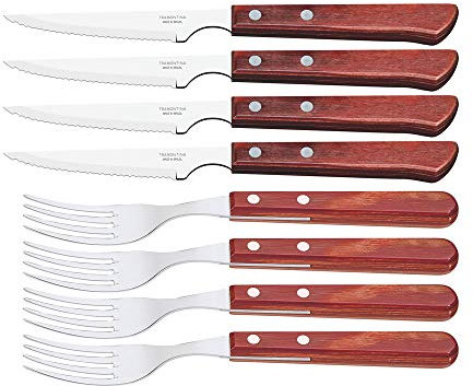 Tramontina Churrasco Premium Vaneira Lot de 8 couteaux à steak avec poignées en bois rouge | Couteaux à steak fabriqués au Brésil
