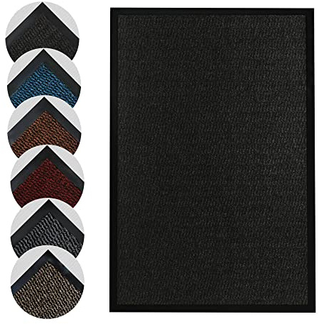 Homatz Indoor Door Mat - Heavy Duty Rubber, Floor and Kitchen Mats - Non Slip, Washable and Dirt Trapper Doormats Super Absorbent Multicolor Barrier Matts (Black, 40x60cm)