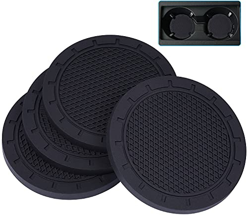 Car Coasters, Wisdompro 4 Pack PVC Car Cup Holder Insert Coaster - Anti Slip Universal Vehicle Interior Accessories Cup Mats for Women(2.75 Diameter, Black)