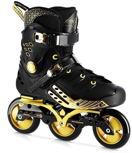 Nils Extreme Patines en línea para hombre y mujer – Patines en línea – Rodamientos ABEC9 – Inliner adultos – Ruedas 85A – Patines en línea 38 – Negro y oro – NA20006