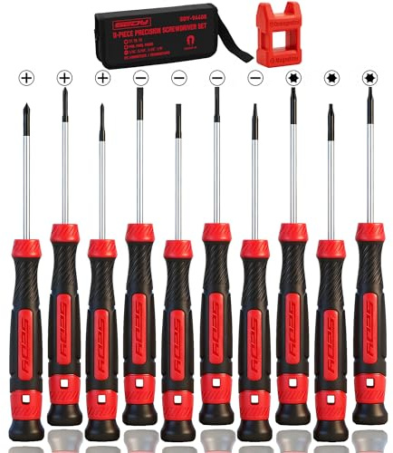 11-Piece Precision Screwdriver Set - Magnetic Mini Screwdrivers for Eyeglasses, Watches, Computers, Laptops, Phones - Phillips, Slotted, Torx, Non-Slip Handle, Portable Storage Bag Included