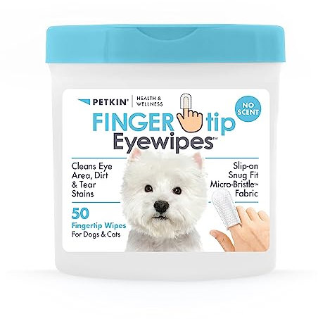 Petkin Fingertip Eye Wipes for Dogs and Cats, 50 Finger Wipes - Slip-On, Snug Fit, Micro-Bristle Fabric - Cleans Eye Area, Dirt and Tear Stains - Convenient, Ideal for Home and Travel - No Scent