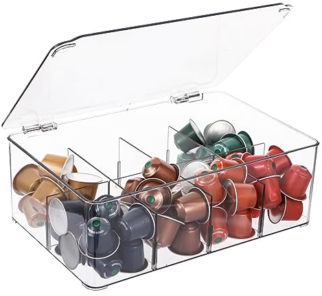 ZECENN Coffee Pod Holder Storage for Counter, Clear Organizer for K Cup, Compatible with Nespresso OriginalLine VertuoLine Capsules & Keurig, Acrylic Coffee Pods Holder with Lid - Clear