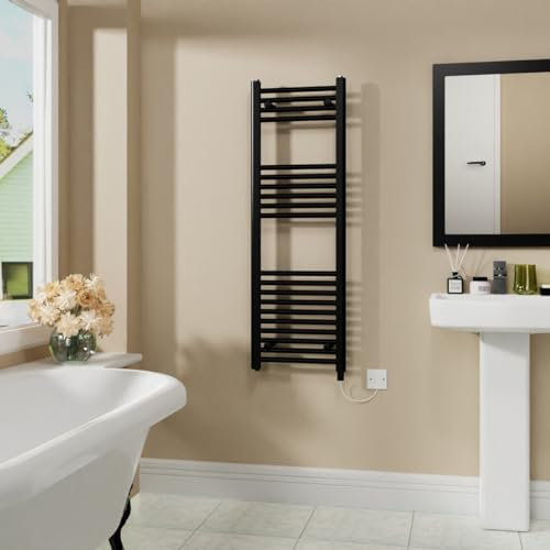 Warmehaus 600W Electric Heated Warming Towel Rail Bathroom Radiator Black - 1200x400mm
