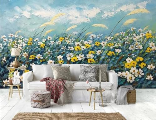 Fototapete Schlafzimmer Kinderzimmer 3D Tapeten 3D Effekt Wohnzimmer Handgemalte Ölgemälde Gelbe Blume Blumenmeer Wandposter Xxl Waterfall Weiß Grau Blumen Wald Natur Mustertapete