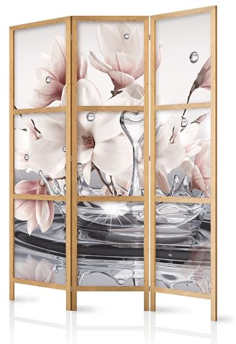 murando - Paravent Innen Raumteiler Holz Blumen 135x172 cm 3-teilig Japanische Trennwand Raumtrenner Room Divider Mobiler Sichtschutz Spanische Wand Raum Abtrennung Botanik Lassen b-C-0656-bh-b