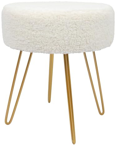 Harbour Housewares Boucle Round Foot Stool - Cream with Gold Legs - Modern Dressing Table Pouffe Footstool Vanity Seats Vanity Chairs Footstools for Living Room, Bedroom