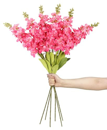 IPOPU Delphinium Künstliche Blumen, 85 cm, 6 Stück, Löwenmaul-Blumen, Hyazinthe, künstliche Blumen, Seidenblumen für hohe Vase für Hochzeit, Heimdekoration (Hot Pink)