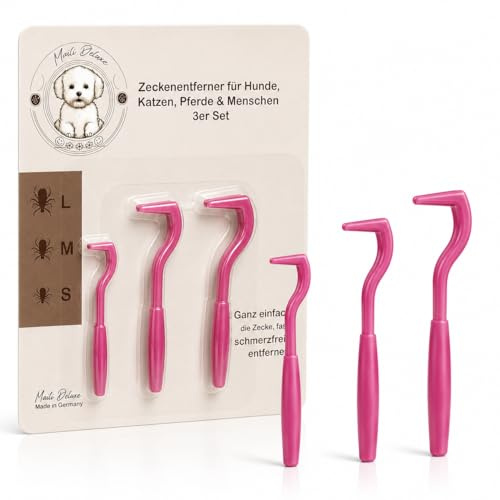 Maili Deluxe Lot de 3 crochets à tiques pour chiens, chats, chevaux et humains – Levier à tiques comme un extracteur de tiques éprouvé pour pince à tiques I alternative à la pince à tiques (rose)