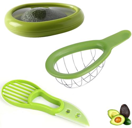 Avocadoschneider, Avocado-Schneider für den Kühlschrank, Avocadoschneider für Schäler, Avocado-Schneider für Würfelwürfel, Obst, Gemüse, Avocado-Werkzeuge – Küchenhelfer (Sparer + Hobel + Schneider)