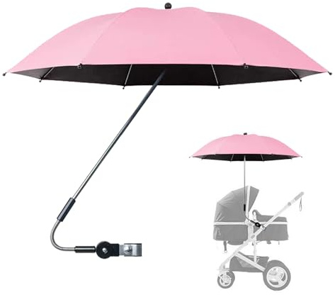 Sonnenschirm Für Kinderwagen Mit Klemme UV Schutz 50+ Sonnenschutz Für Sonnenschirm 360° Flexiblen Kinderwagen Regenschirm Universal Sonnenschirm Sonnenschutz Für Kinderwagen, Wagen (Rosa)